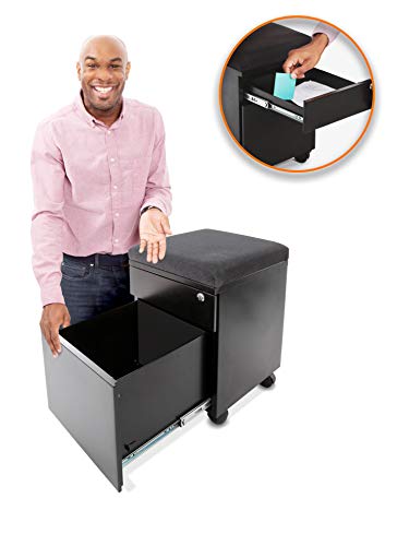 Stand Steady Vert | Rolling File Cabinet | 2 Drawer Mobile File Cabinet with Locking Storage | Small Filing Cabinet with Cushion Top for an Extra
