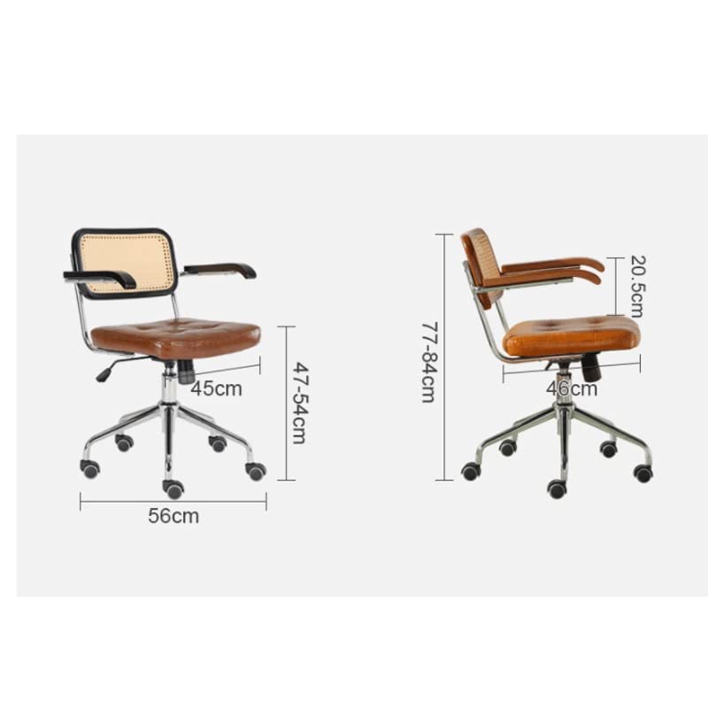 LEIGE Rattan Computer Chair Retro Rotating Chair Comfortable Study Desk Seat Breathable Armrest Office Furniture