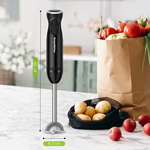Bonsenkitchen Hand Blender, 300W Immersion Blender Handheld, Stick Blender Electric with Stainless Steel Blade for Making Baby Food, Soups, Sauce
