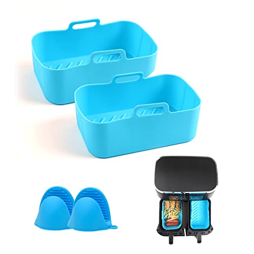 CUTIECLUB Silicone Pot for Ninja Foodi AF300UK, AF400UK & 7.6L-9.5L or Larger Dual Air Fryer, Food Safe Reusable Air Fryer Liner Basket Rectangle