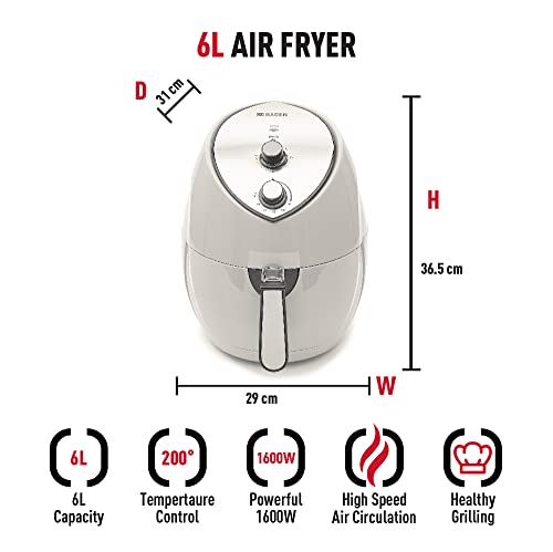 Haden 6L Cream Air Fryer – Family-Friendly, Low-Fat Cooking with Rapid Air Circulation Technology, 30-Min Timer, Adjustable Temperature Control,