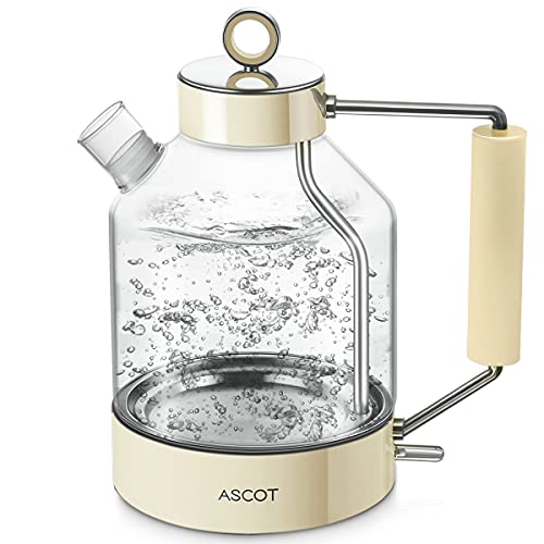 Electric Kettle, ASCOT Glass Electric Tea Kettle 1.6L 2200W Tea Heater & Hot Water Boiler, Borosilicate Glass, BPA-Free, Auto Shut-Off and Boil-D