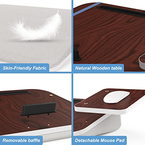 Laptop Lap Desk with Cushion, Tablet Holder and Detachable Mouse Tray, Fits Up to 16.1 Inches Laptops, Lap Desk for Bed Couch Sofa and Table