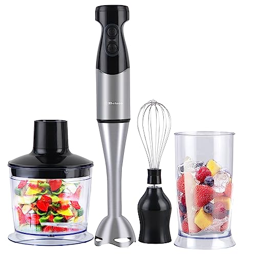 Belaco Hand Blender Mixer 4in1 Processor Chopper Mixer Bowl Egg Whisk & Beaker 800W DC Motor 600ml Chopper Bowl 500ml Beaker