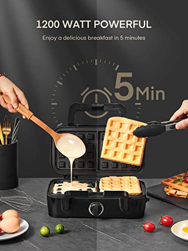FOHERE Sandwich Toaster 3 in 1 Waffle Maker and Toasted Sandwich Maker with 5-Gears Temperature Setting and Non-Stick Teflon Coated Plates, Indep