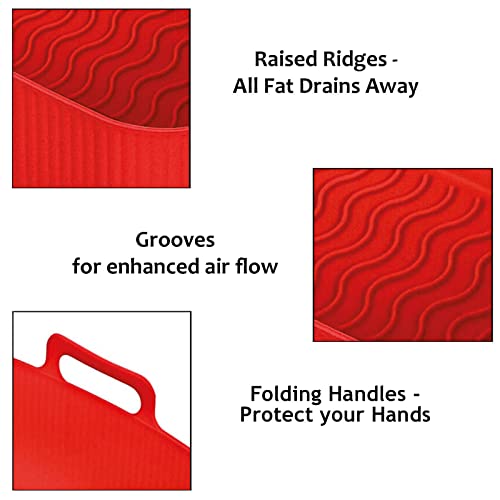 SPARES2GO Basket Compatible with Salter Air Fryer EK4548 EK4750 EK5196 Drawer Liner Silicone (Pack of 2, Red)