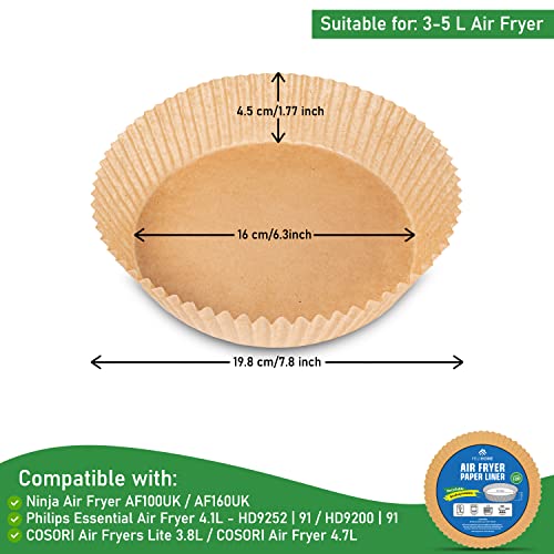 Felihome Air Fryer Liners Disposable Silicone Oil-Coated, 100PCS Non-Stick AirFryer Liners Food Grade, Air Fryer Paper Liners Round Water-Proof,