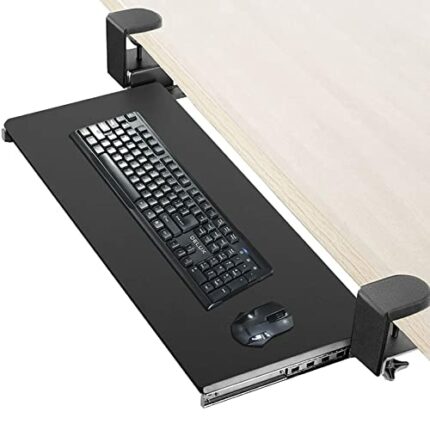 WANGFENG Ergonomic C Clamp-On Keyboard Tray, Adjustable Desk Extender Under Desk Slide-Out Enlarged Keyboard Mouse Holder for Office Home Typing