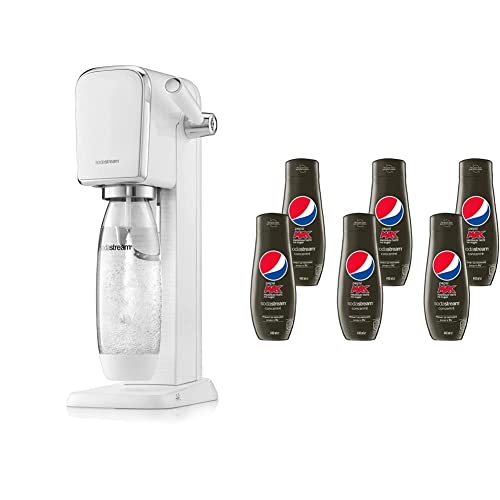 SodaStream Art Sparkling Water Maker Machine- Black + Set of 6 x Pepsi Max concentrates, Sugar-Free