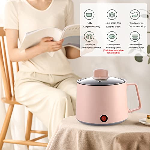 Electric Hot Pot, 1.7L Multi-Functional Electric Skillet for Stir Fry/Stew/Steam, Portable Mini Electric Cooker for Soup Porridge Dumplings Eggs