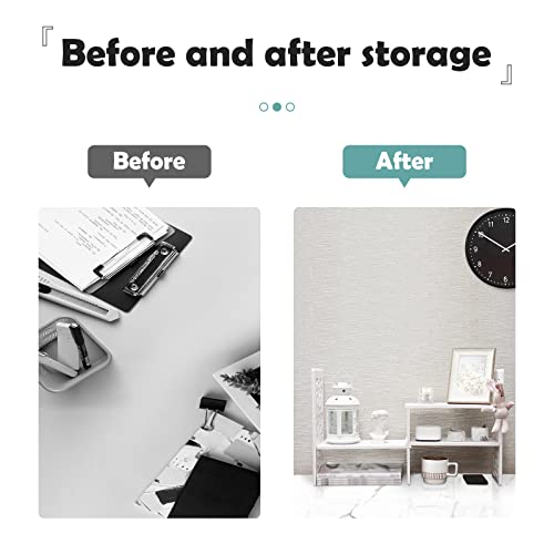 MASAKA B&W Desktop Organizers with Shelves for Office Desk, Adjustable WPC Display Shelf for Pen, Desktop Corner Organizer and Storage, Desk top