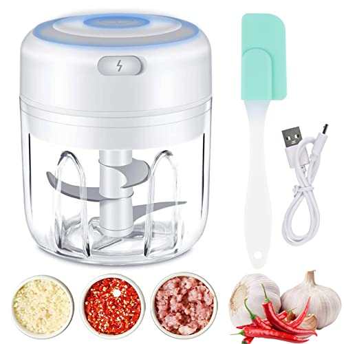 Electric Food Chopper, 250ML Mini Food Chopper with Silicone Spatula & USB Charging, Portable Mini Mincer Electric Food Processor for Vegetables,