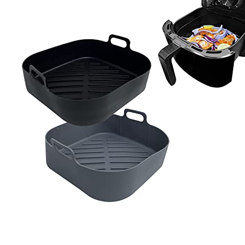 CUTIECLUB 2 Pcs Air Fryer Silicone Pot, Square 8 inch Silicone Air Fryer Liners Basket Food Safe Reusable Air fryers Oven Replacement Accessories