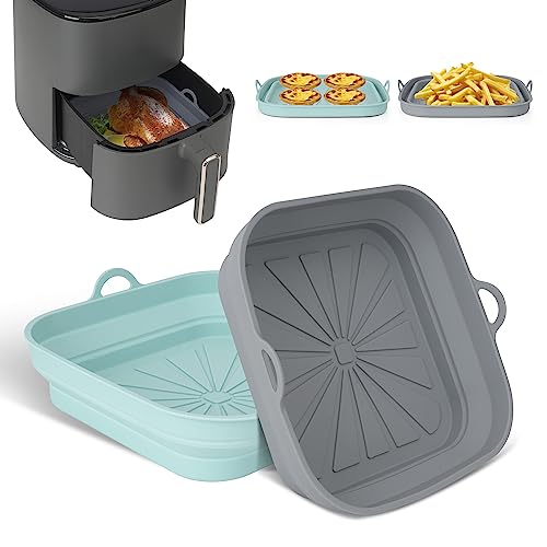 Pietuley 2pcs Foldable Air Fryer Liners Reusable, Silicone Pot Insert for Tower Basket for COSORI Tray for Ninja Mould Pan Air Fryer Accessories