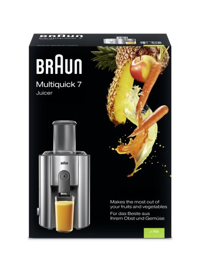 Braun J700 Spin Juicer extractor for whole fruit, citrus & vegetables 1000 Watt, 2 speeds, anti splash spout, 1.25L foam seperating jug, dishwash