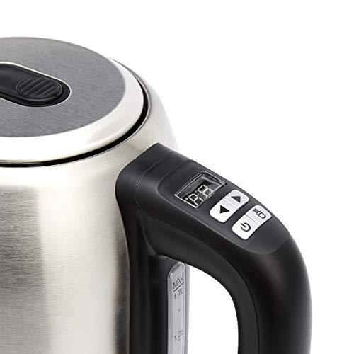 Amazon Basics Stainless Steel Kettle with Digital Display, Strix Controller, Keep Warm Function, Temperature Control, 1.7 L (UK Plug)