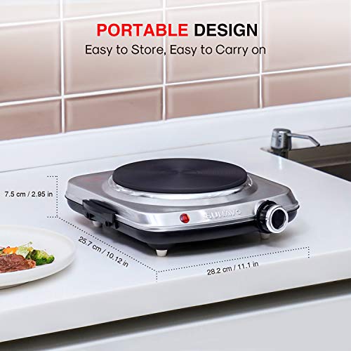 SUNAVO 1500W Hot Plates for Cooking, Electric Single Burner with Handles, 6 Power Levels Stainless Steel Hot Plate for Kitchen Camping RV and Mor