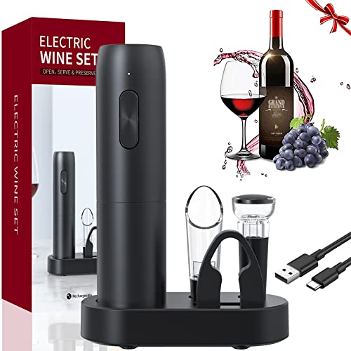 Electric Wine Bottle Opener Set, Rechargeable 6-in-1 Gift Box Automatic Bottle Opener with Tin Foil Cutter, Wine Dispenser, Vacuum Stopper, Stora