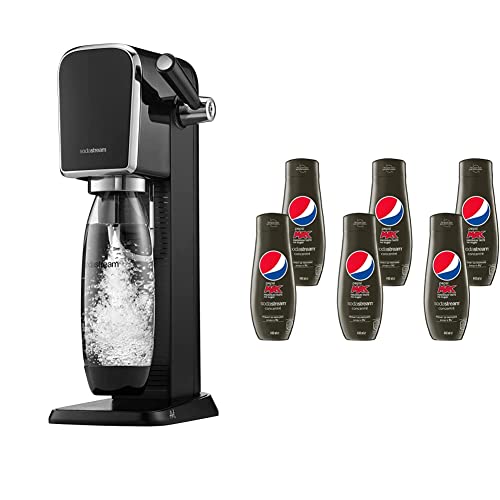SodaStream Art Sparkling Water Maker Machine- Black + Set of 6 x Pepsi Max concentrates, Sugar-Free