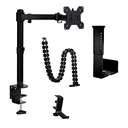 TRUKIND 4 Pcs Electric Adjustable Desk Accessory Kit - Comes with Dual Monitor Mount - Under Desk Cord Organizer Headphone Stand and CPU Holder -