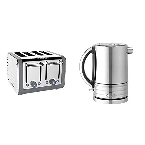 Dualit Architect 4 Slice Toaster | Stainless Steel with Grey Trim|Extra-Wide Slots–Peek and Pop Function 46526 & 72926 Architect Kettle | 1.5 Lit