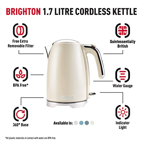 Haden Brighton Cornish Cream Kettle – Jug-Style Electric Fast Boil Kettle - Stainless Steel Body - Boil Dry Protection - Water Window And Scale -