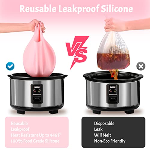 Silicone Slow Cooker Liners, Kitchen Reusable Cooking Bags Leakproof & Easy Clean Bags Liners Fit 6-8 Quarts Crockpot for Oval or Round Pot (A)