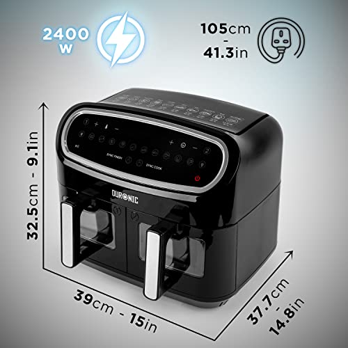 Duronic AF34, 2-in-1 Air Fryer Bundle Set with 1x 10L Large Drawer and 2x 4.5L Twin Drawers Included, Dual Zone Family Sized Cooker, With Single