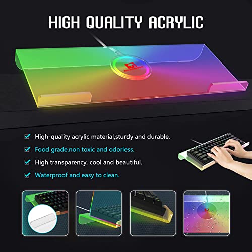 Premium Acrylic Computer Keyboard Stand,366 Kinds RGB LED Backlit Keyboard Tray,Gaming Keyboard USB Interface Titled Keyboard Stand,Clear Acrylic