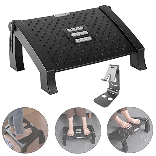 luoyipink Adjustable Height Foot Rest Under Desk, With 1x Phone Holder, Foot Rest Plastic Non-Slip Foot Stool with Massage Function,Suitable for