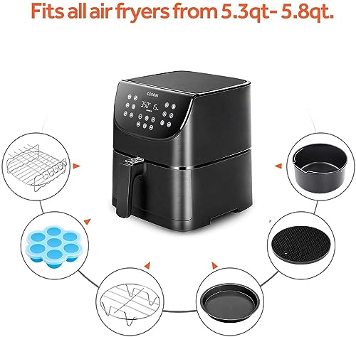 COSORI Air Fryer Accessories Set, Fit All of Brands 5.5 L, Pack of 6 Including Cake Pan/Pizza Pan/Metal Holder/Multi-Purpose Rack with Skewers/Si