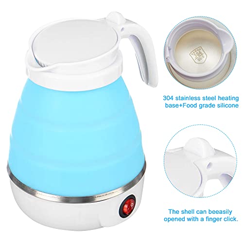 Foldable Electric Kettle, UK 600ml Portable Fast Boil Folding Kettle, Food Grade Silicone Boil Dry Protection with Separable Power Cord for Campi