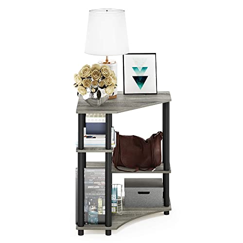 Furinno Turn-N-Tube Space Saving Corner Desk with Shelves, French Oak/Black, 79 (W) x 72.4 (H) x 57.2 (D) cm