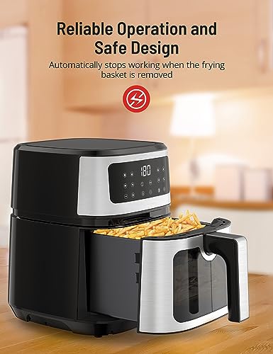 Symdral Air Fryers, 1500W Compact Fryer with 8 Presets, Max 200℃ Setting 5L Digital Oven Rapid Circulation, Display,Viewing Window,Nonstick & Dis