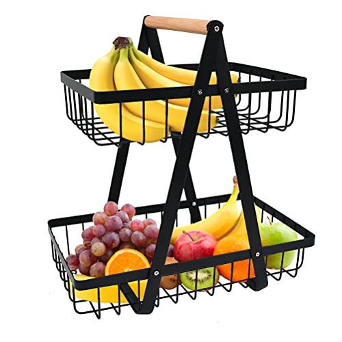 2-Tier Fruit Basket,Fruit Bowl Holder Bread Basket Vegetable Rack, Detachable Fruit Holder for Fruit, Vegetables, Snacks in Home, Kitchen Office,
