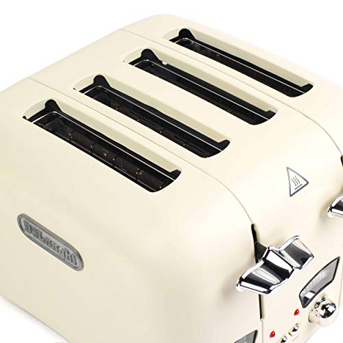 DeLonghi CT04E Argento Retro-Style Four Slice Toaster, 1600 W, Stainless Steel, Cream