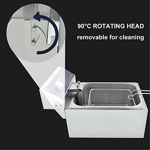 DULNICE 3000W Electric Deep Fryer with Single Tank & Lid Commercial Deep Fat Fryer, 6 Litre Stainless Steel Countertop Kitchen Oil Chip Fryer Tem