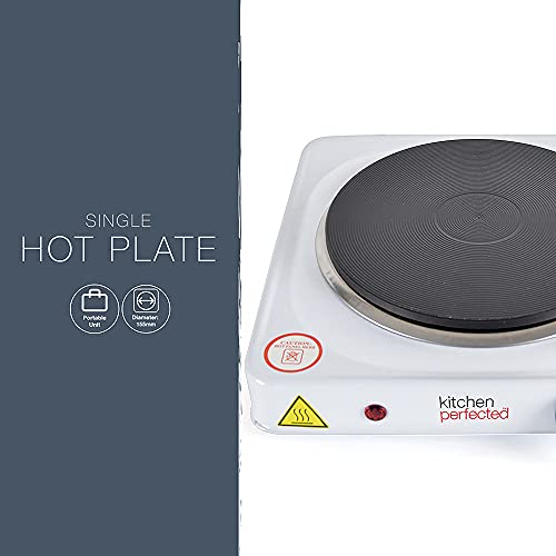 KitchenPerfected 1500W Single Hotplate / Cast Iron / Variable Heat Settings / Overheat Protection / Corrosion Resistant / Power Indicator / Non S