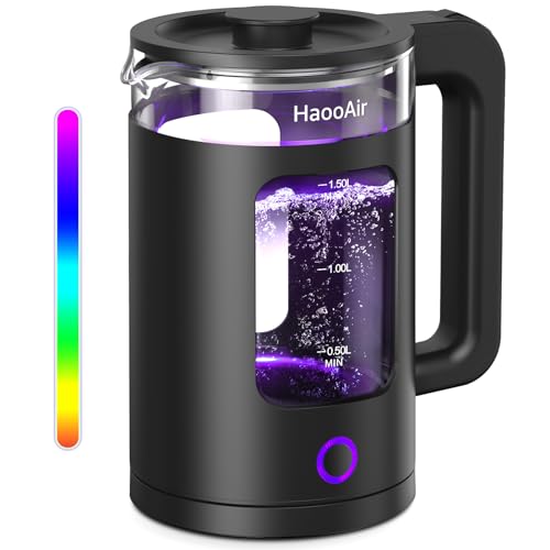 Haooair Kettle, 1.5 Liter Electric Kettle with 7 Colored Lights, Easy to Clean Glass Kettle, Fast Boil Quiet, BPA-Free, Boil-Dry Protection