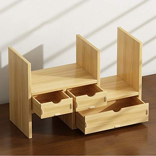 NXYJD Desk Top Bookcase, Adjustable, with 3 Drawers,Extendable Storage Desk Organizer for Home and Office