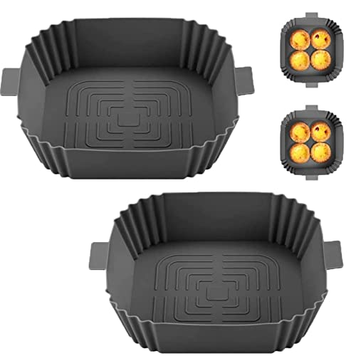 CNMTCCO Silicone Air Fryer Liners 2Pcs 7.8" Reusable Pot Food Grade Air Fryer Baking Tray Greaseproof Airfryer Basket Rack Accessories (Grey+Grey
