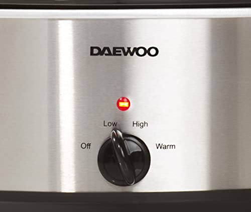 Daewoo Stainless Steel Slow Cooker With 3 Heat Settings And Power Indicator, Dishwasher Safe and Carry Handles With Raised Feet, Easy Clean, 6.5-
