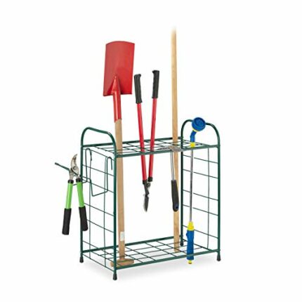 Relaxdays Garden Tool Rack, Outdoor Storage for Gardening Utensils, Yard Organiser, Garage Shelf, HWD: 68x80x35cm, Dark Green 10029564