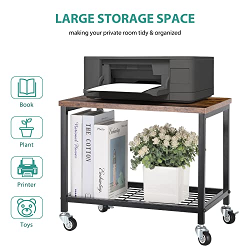 Pinter Rolling Cart 2 Tier Mobile Printer Stand Under Desk Storage Cart Industrial Printer Table with Wheels for Fax Machine, Copier, Scanner in