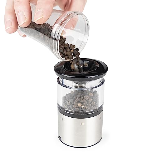 PEUGEOT - Elis Sense u'Select 20 cm Electric Salt And Pepper Mill Set + Pepper Vial & Rock Salt Included + Display Tray - 6 Predefined Grind Sett
