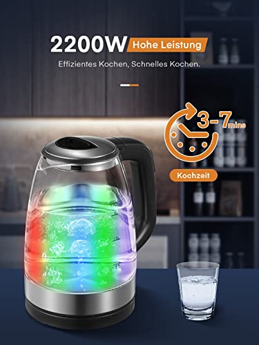 Electric Kettles, Temperature Control Kettle, Glass Kettles Electric with 5-Color LED, Keep Warm, Anti-Dry, Automatic Shutdown, 2200W Fast and Qu