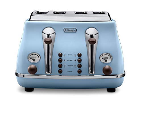 De'Longhi Icona Vintage 4 slot toaster, reheat, defrost, one-side bagel & 6 browning settings, CTOV4003BG, Beige
