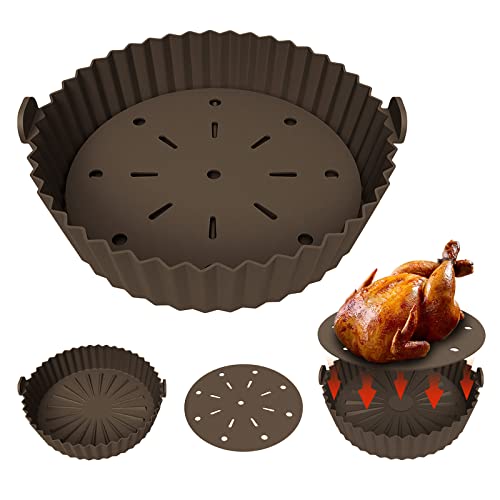 Echify Silicone Air Fryer Liner - 24cm | 9.5 Inch Reusable Air Fryer Liners with Oil Filter Mat 2Pcs Large Airfryer Liners Set Air Fryer Silicone