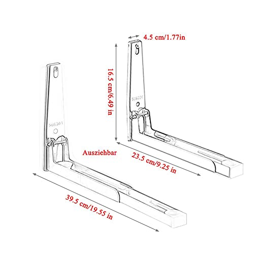 Hniuyun Stainless Steel Microwave Mount Bracket, Foldable Kitchen Stretch Oven Stand Wall Mount Stand Holder Shelf with Removable Hooks