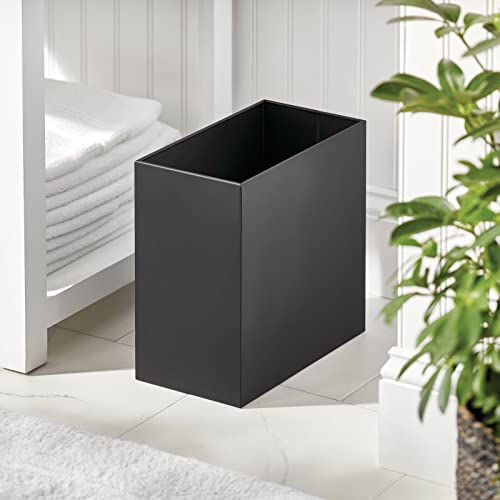 mDesign Metal Wastepaper Bin — Compact Rectangular Bathroom Bin — Rubbish Basket for Home and Office — Matte Black